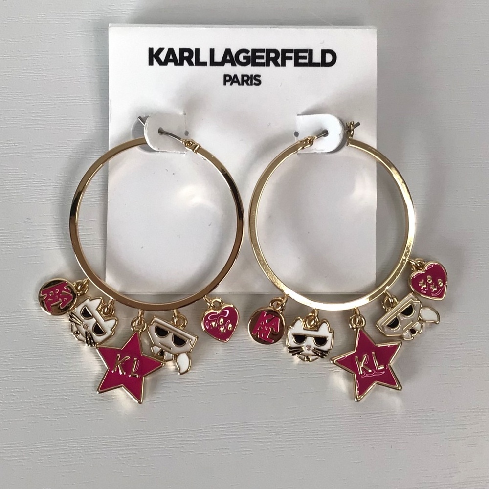 New Karl Lagerfeld Paris Gold-Tone Mixed Charm Hoop Earrings